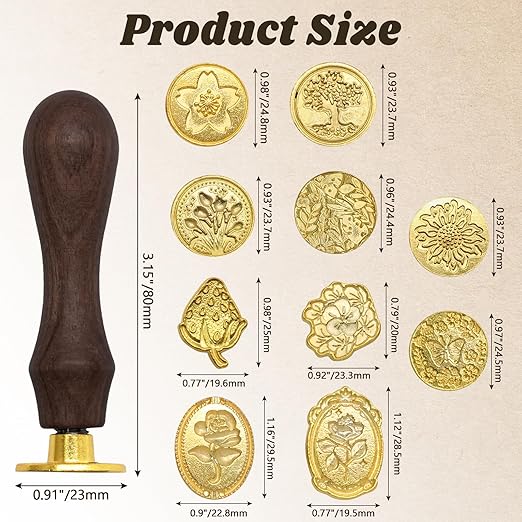 Wax Seal Stamp Kit, 10 Pcs Wax Seal Stamp Heads with a Wooden Handle for Wedding Invitations, DIY Crafts, Envelopes, Greeting Cards and Gift Decoration