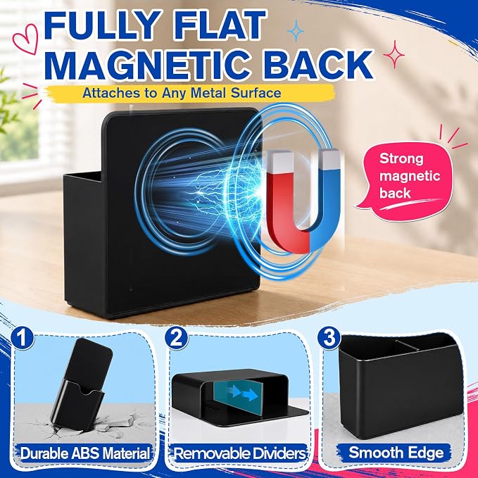 Grtard Black Magnetic Pen Holder, 4 PCS Magnetic Marker Holder for Whiteboard, Magnetic Dry Erase Marker Holder, Magnetic Pen Holder for Refrigerator, Magnetic Pencil Holder, Magnet Locker Organizer
