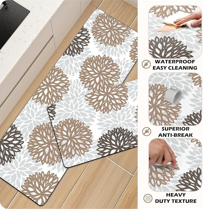 Kitchen Mats Set of 2 Cushioned Anti Fatigue Kitchen Rugs Non Slip Waterproof Kitchen Runner Memory Foam Kitchen Floor Mat Comfort Standing Mat for Sink,Office,Laundry