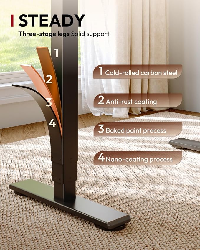 SANODESK Standing Desk with Dual Motor, 3-Stage Lifting Column, Handset with 3 Preset and Sit-Stand Reminder - 60 inch One-piece Mahoney Desk/Black Frame, Height Adjustable Desk for Home and Office