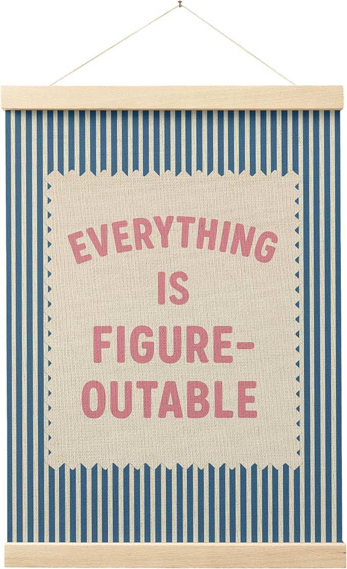 FGFK Everything Is Figureoutable Inspirational Wall Art Poster Hanger Frame, Retro Pink and Blue Positive Affirmations Canvas Prints Framed Wall Decor for Home Classroom Office, 12x16 Inch