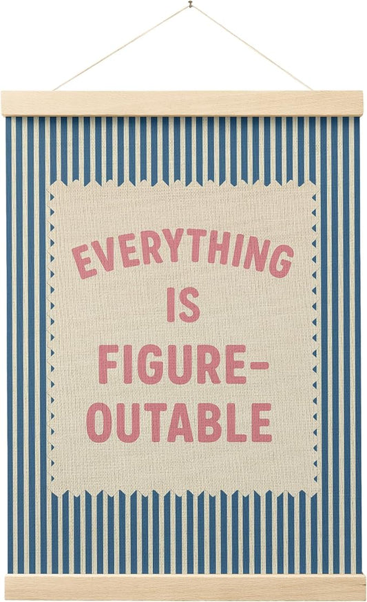 FGFK Everything Is Figureoutable Inspirational Wall Art Poster Hanger Frame, Retro Pink and Blue Positive Affirmations Canvas Prints Framed Wall Decor for Home Classroom Office, 12x16 Inch