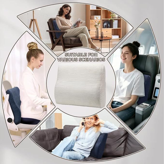 Lumbar Support Pillow for Recliner Chair/Accent Chair/Couch, Large Memory Foam Back Support Cushion for Elderly, Ergonomic Backrest Pillow for Back Rest, Pain Relief, Reading, Washable Cover, Navy