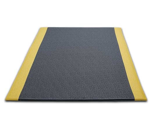 Guardian 24061001BY Soft Step Anti-Fatigue Floor Mat, Vinyl, 6'x 10", Black with Yellow Stripe
