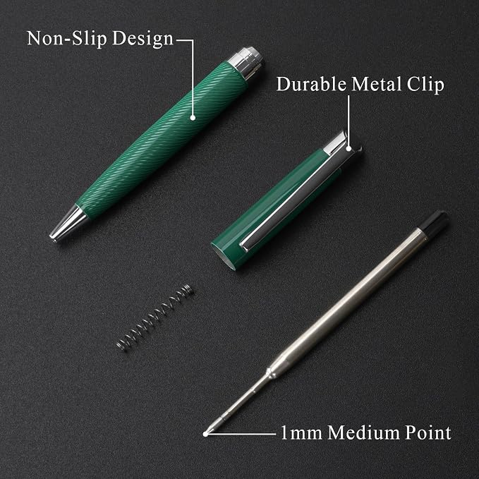 Cambond Ballpoint Pens Black Pens - Bulk Metal Pen for Journaling Gift Business Men Police Flight Attendants 1.0 mm Medium Point Nice Pen, 3 Pens with 3 Refills (Deep Green)