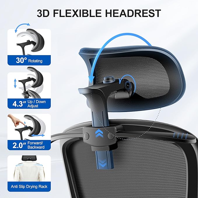 ALLGOD Ergonomic Office Chair, Mesh Desk Chair with Lumbar Support, High Back Home Office Chair with Adjustable Headrest and Flip-Up Arms, Comfortable Computer Chair, Thick Cushion, Black-6 Pack