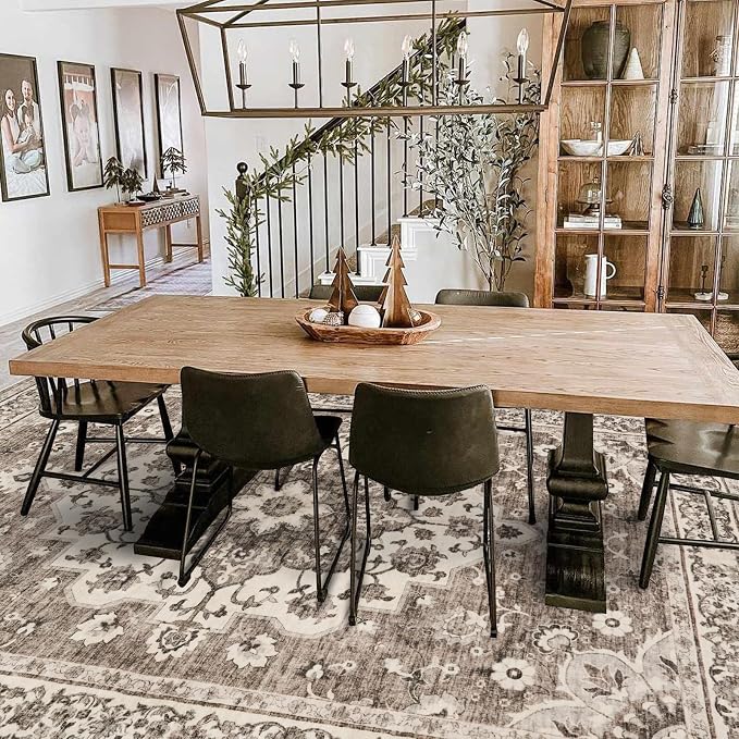 TOPRUUG Washable Oriental Area Rug - 8x10 Rugs for Living Room Soft Carpet for Bedroom Waterproof Floral Distressed Indoor Stain Resistant Non-Shedding Floor Carpets (Beige, 8x10)