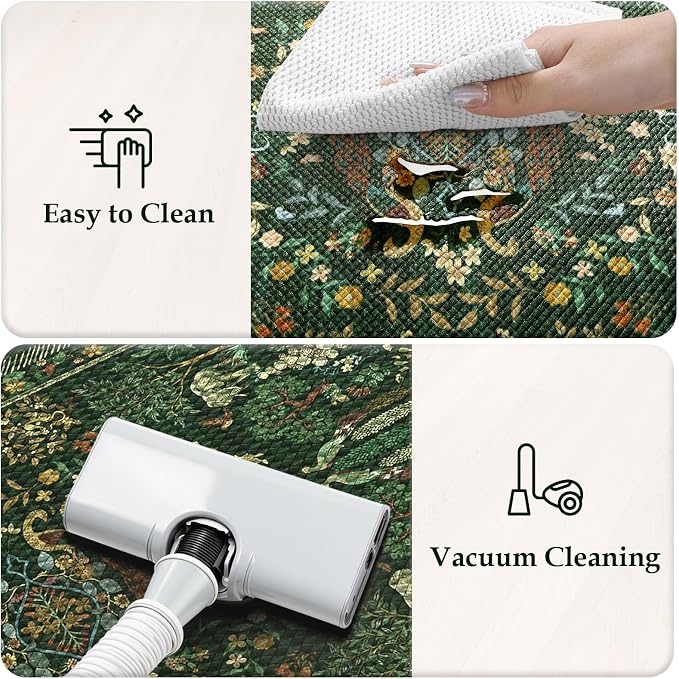 KIMODE Kitchen Mats Cushioned Anti Fatigue 17"x47"+17"x29", Farmhouse Kitchen Mats for Floor 2 Piece, Dark Green Padded Kitchen Floor Mats Non Slip, Standing Mat for Laundry Office Sink Desk