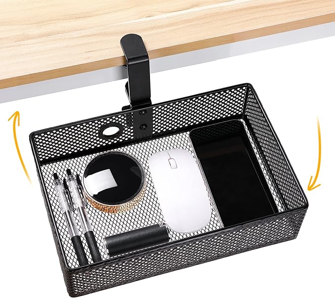 Under Desk Drawer, Clamp on Desk Organizer Hanging Desk Storage Under Table | Under desk organizer: clamp on desk drawer, 360° rotating desk basket, hanging desk organizer, clamp on desk shelf, no-drill