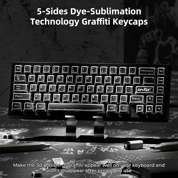 XVX Black Translucent Keycaps,PBT Keycap Set Cherry Profile,Dye Sublimation Graffiti Keyboard Keycaps Suitable for 60% 65% 75% 80% 100% MX Switches Mechanical Keyboard
