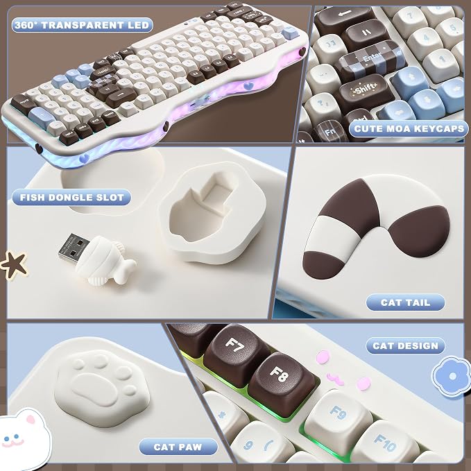 YUNZII C98 Wireless Mechanical Keyboard with Number Pad,98 Key BT5.0/2.4G/USB-C Hot Swap Gasket Mount with PBT MOA Keycaps,Custom RGB,Cute Cake Keyboard for Win/Mac (Choco, Milk V2 Linear Switch)