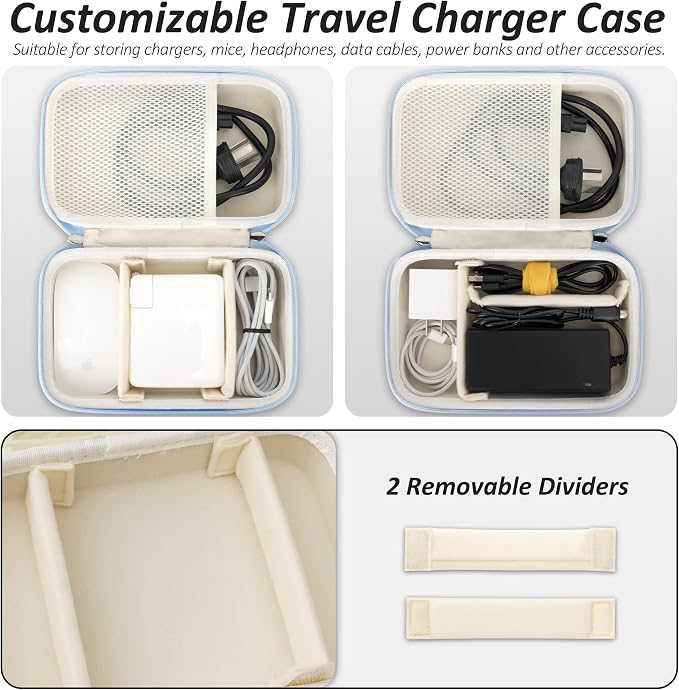 Charger Case for Macbook, Portable Tech Electronic Organizer Bag, Small Travel Storage Pouch for Laptop Accessories, MacBook Power Adapter, Charging Cords, USB Drives, Power Bank (Blue, XL)