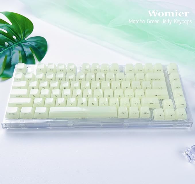 Womier Green Keycaps Jelly - Ceramic Keycaps Style, Clear Creamy Keyboard Key Cap, Transparent Side Printed Custom 60 65 75 100 Percent for Cherry MX/Outemu/Gateron Mechanical Keyboards(MDA Profile)