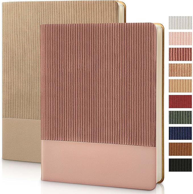 TSFPapier Lined Journal Notebook for Work College Ruled Note Book 7.2"x9.6" B5 PU Leather Daily Journaling 160 Pages for Women Men Writing Home School Supplies Business (B5 Lined 160pages, 2 Pack-Khaki/Darkpink)