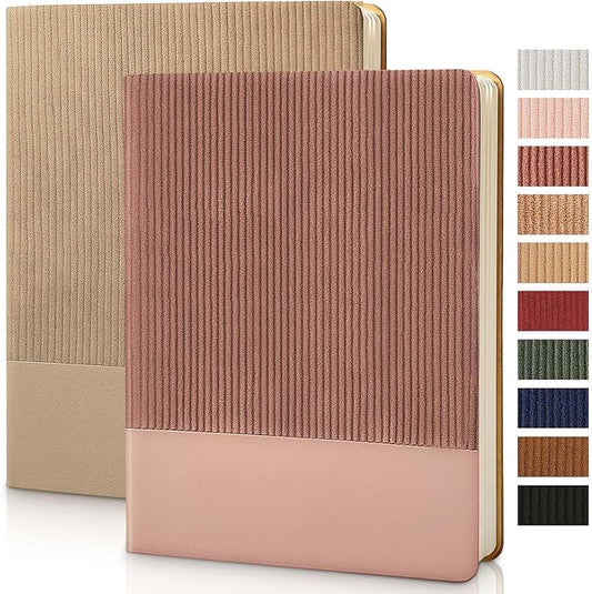 TSFPapier Lined Journal Notebook for Work College Ruled Note Book 7.2"x9.6" B5 PU Leather Daily Journaling 160 Pages for Women Men Writing Home School Supplies Business (B5 Lined 160pages, 2 Pack-Khaki/Darkpink)