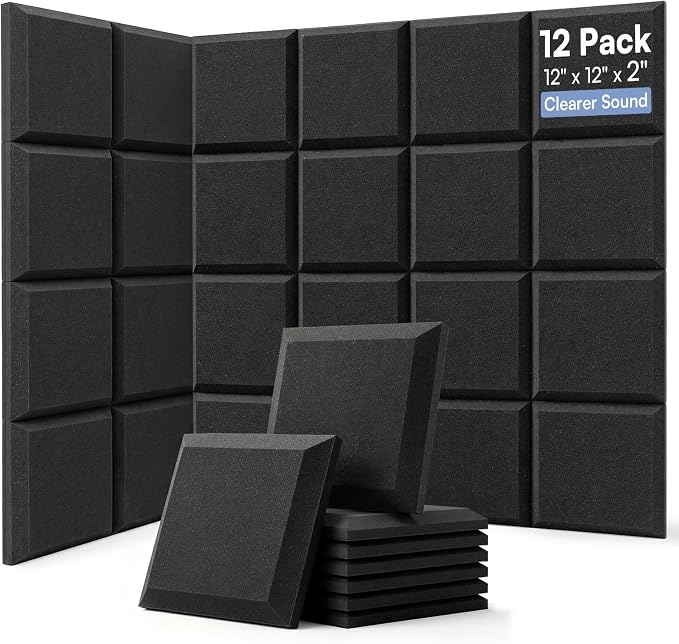 GUERRI 12 Pack Acoustic Foam Panels 12" x 12" x 2" Flat Design Sound Proof Foam Panels High Density Sound Absorbing Foam Echo Reduction for Wall, Home Studio, Recording & Gaming
