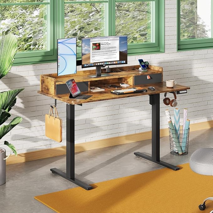 DEVAISE 48 Inch Standing Desk with Shelf, Ergonomic Computer Desk, Rustic Brown