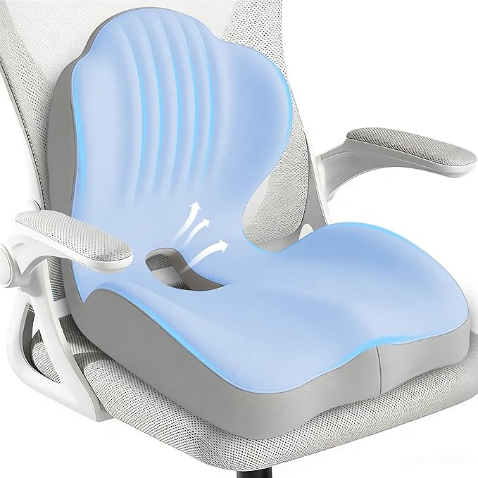 Seat Cushion for Office Chair Car, L-Shaped Ergonomic Seat Cushions,Memory Foam Orthopedic Cushion with Coccyx Hollow,Lumbar Support & Tailbone Pain Relief for Car, Truck, Home,Blue & Gray