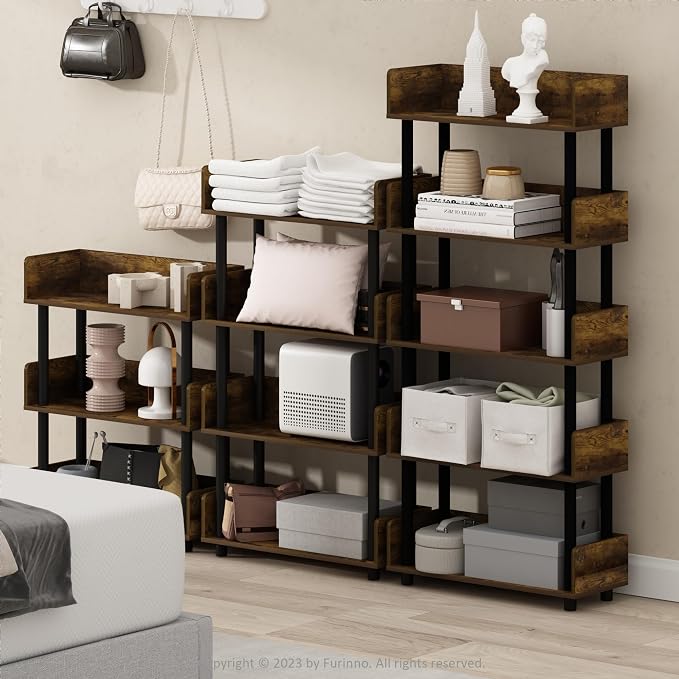 Furinno TURN-N-TUBE Display Shelf, 3-Tier Storage Shelves with Side Panels, Open Shelves Book Shelf with Rounded Corner Top Edges, for Organization and Storage, Living Room, Home Office, Amber Pine