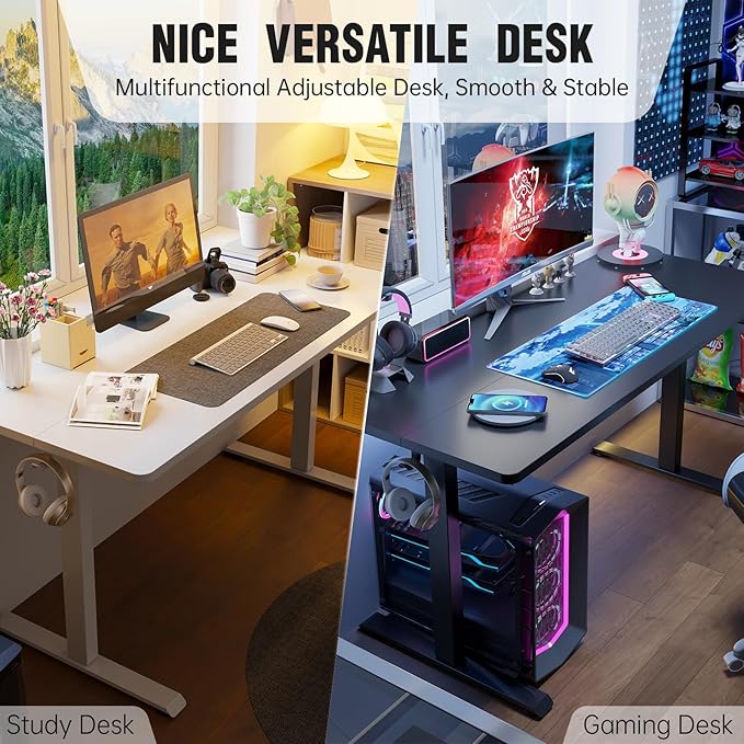 Veken 63x23.6 Inch Large Electric Standing Desk, Heights Adjustable,Sit to Stand Up, Work Home Office Computer Table for Walking Pad, Wooden Desktop Desks, White