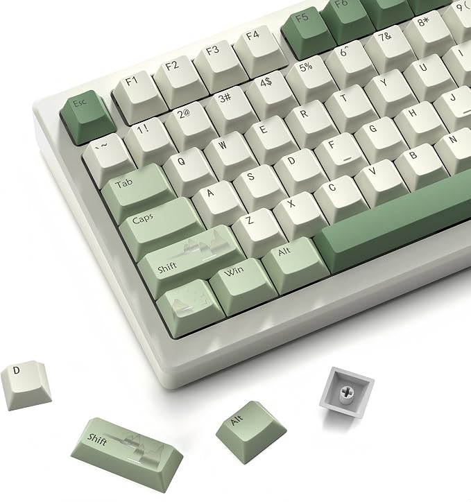 dagaladoo Keyboard keycaps Set,Matcha Green PBT keycaps 60% 75% 100%,dye-Sublimation Cherry Profile Custom Keyboard caps for Cherry-mx Full Size Retro Mechanical Keyboard,Spring Tea,134keys