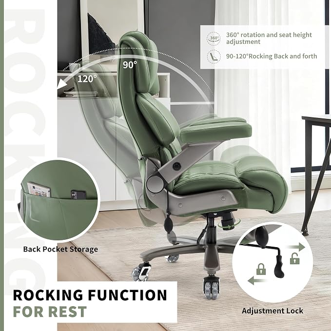 Big and Tall Office Chair 700lbs- Large High Back Executive Computer Desk Chair with 3D Flip-Up Arms, Adjustable Lumbar Support, Extra Wide Plus Size Seat, Heavy Duty Metal Base & Quiet Rubber Wheels