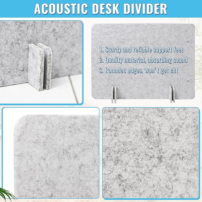 Desk Privacy Panel Set, Desk Partition Cubicle Wall Freestanding Noise-Reduction Panels Room Divider, Soundproof Partition with Support Feet for Office or Home Use (Light Grey, 40 * 60 cm)