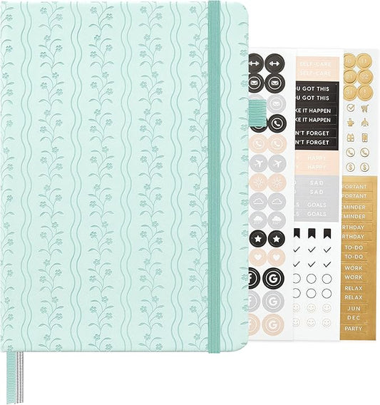 &And Per Se Dotted Journal Notebook, A5 Hardcover Aesthetic Dotted Notebook – 160 Pages 100gsm Thick Dot Grid Paper, 3 Sticker Sheets – Gift-Ready Journaling Kit for Women (Light Blue)