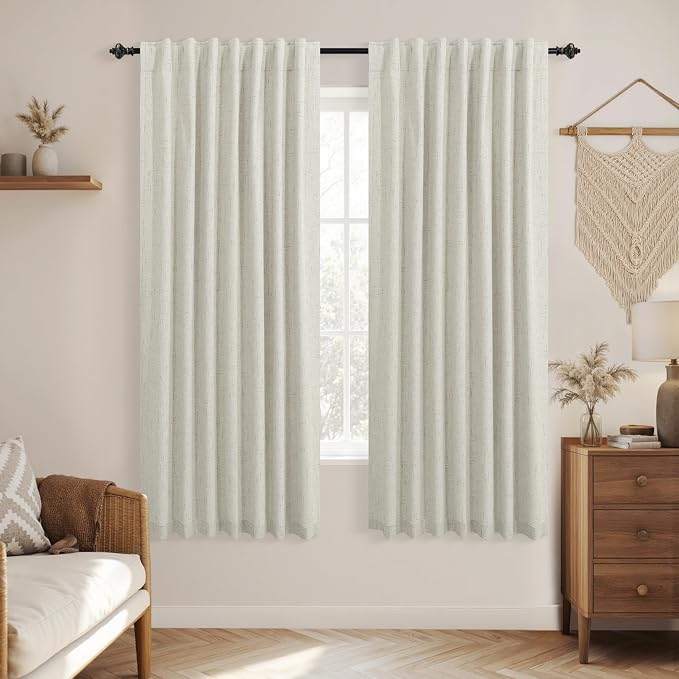 KOUFALL Oatmeal Beige Linen Blackout Curtains 63 Inch Length, Natural Color Thermal Insulated Curtains for Bedroom Living Room, Greige