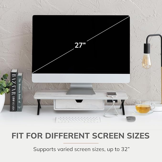 Anji Mountain Monitor Stand - Desktop Organizer & Laptop Riser, Ergonomic Monitor Riser, Space-Saving Monitor Stand for Desk, Durable Construction, Easy Assembly, Ideal for Home & Office,White Wash