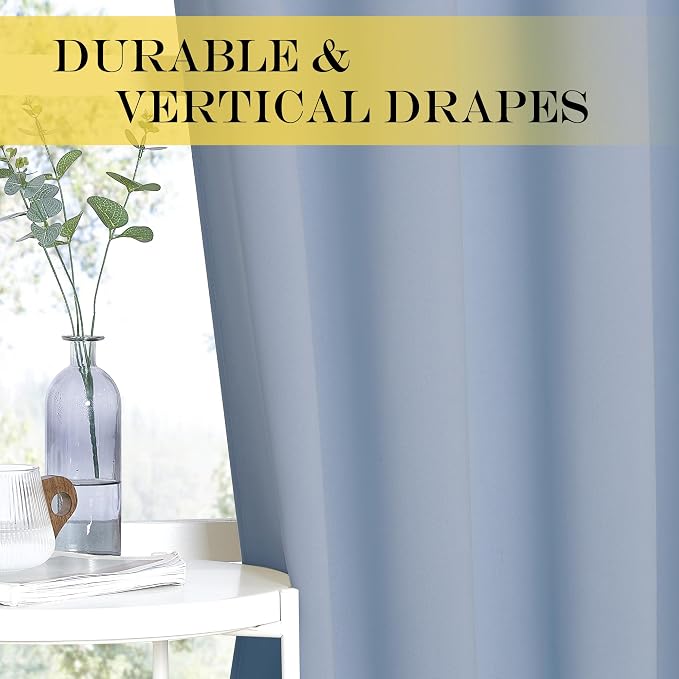 NICETOWN Blackout Room Darkening Window Curtain - Thermal Insulated Solid Grommet Blackout Patio Door Curtain/Drape for Living Room (Vintage Blue, 1 Panel, 52 by 95-inch)