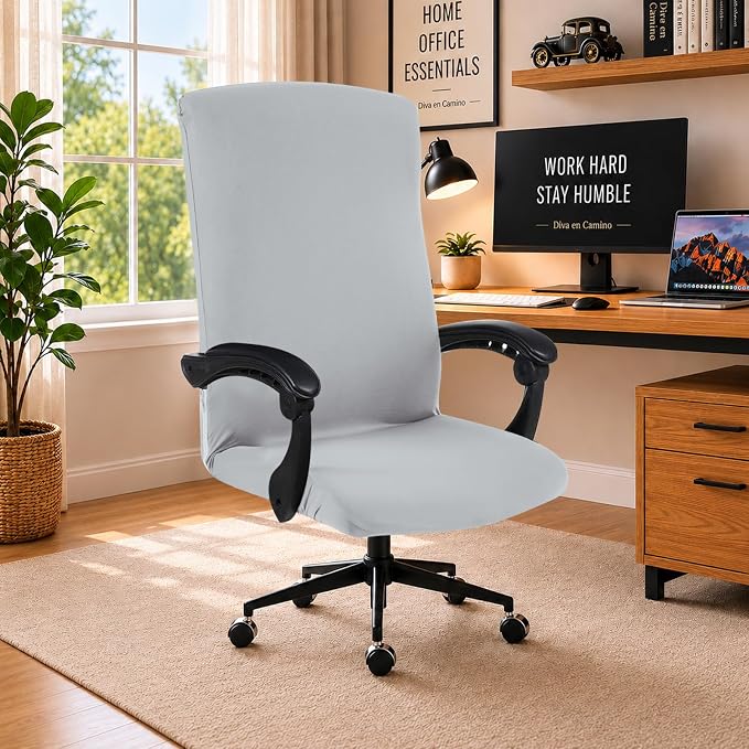 DIVA EN CAMINO DEC Stretch Computer Office Chair Cover with Durable Zipper - Universal Washable Removable Spandex Rotating Boss Chair Slipcovers - Anti-dust Soft Desk Chair Seat Protector for Pets