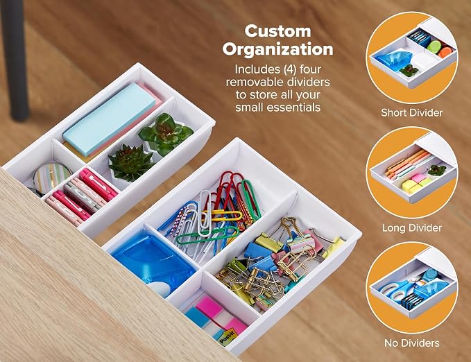 Bostitch Konnect Under Desk Drawer, Self-Adhesive Slide Out Storage Organizer with 4 Customizable Dividers, 2-Pack