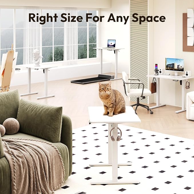 35 x 24 Inch Height Adjustable Standing Desk, 3 Presets, White | 35 x 24 in Desktop, 28.3–46.5 in Height, 2+3 Controls, ≤45 dB, 154 lb Capacity, 2 Hooks