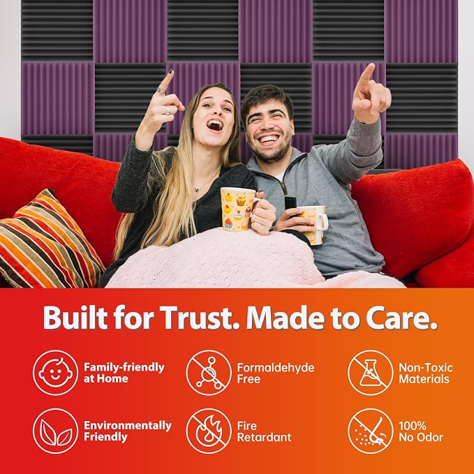 54 Pack Acoustic Panels – Sound Proof Foam Panels for Wall 12"x12"x1", Flame Retardant Wedge Acoustic Foam, High-Density Sound Absorbing Panels for Home Studio(Purple, 1" Thick 54 Pack)