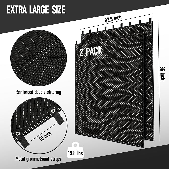 2PCS Large Sound Dampening Blanket,96" x 80" Sound Absorbing Studio Blanket,Noise Cancelling Studio Acoustic Blanket Curtain/Light Blocker/Moving Blanket