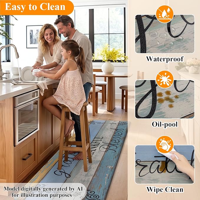 HEBE Anti Fatigue Kitchen Rugs Set of 2, Non Slip Cushioned Kitchen Mats for Floor, Waterproof Farmhouse Kitchen Carpet Set Comfort Standing Desk Mat for Sink,Office,Laundry