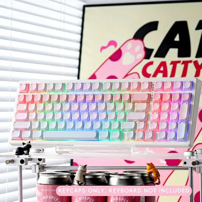 OHY XVX Lumicat Mao Profile PBT Keycaps, 113 Keys Double-Shot Dye-Sublimation Side Printed Taro Keycap Set, Ergonomic Mao Profile Custom Keycaps Compatible with MX Switches Mechanical Keyboard