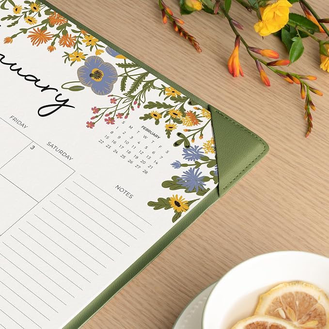 Desk Calendar 2026 with Desktop Mat, Cabbrix Desk Pad Calendar 15 x 12 Inch Runs From July 2026 to December 2027, Floral Design Calendar 2026 for Home School and Office (Green)