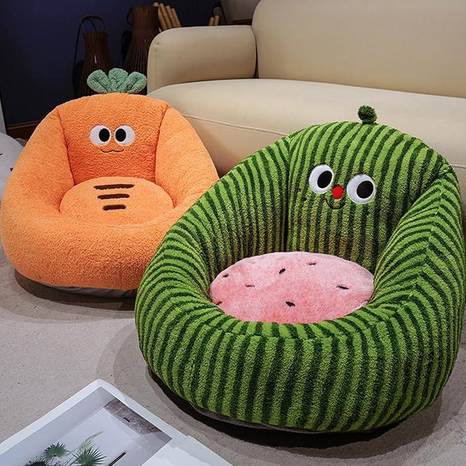 Fruit Shaped U-Wrap Plush Seat Cushion, Detachable Lumbar Support Floor Pillow, Non-Slip Thick Lazy Sofa Chair Pad for Home Office，Orange：17.7 * 15.7in