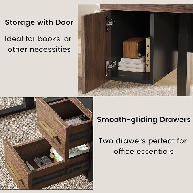 ModernMate 61'' Electric Standing Desk with Drawers, Dual Cup Holders | Height Adjustable Desk, Built-in Power Outlet & USB Ports, Monitor Stand, Sit Stand Table for Home Office, Black Walnut