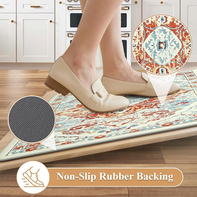 Ileading Anti Fatigue Kitchen Rugs Sets of 2 Cushioned Kitchen Mats for Floor Waterproof Kitchen Mat Set Non Slip Comfort Standing Mat for Kitchen, Office, Sink, Laundry