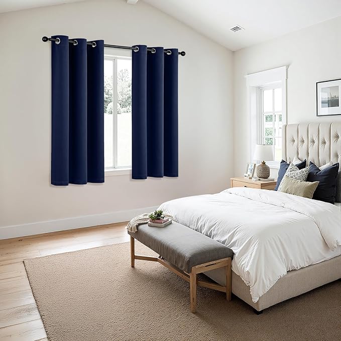 MIULEE Blackout Curtains for Bedroom Living Room 2 Panels, Thermal Insulated Room Darkening Drapes Grommet Noise Reducing Light Blocking Window Treatments 63 Inches Long 34x63 Inch Navy Blue