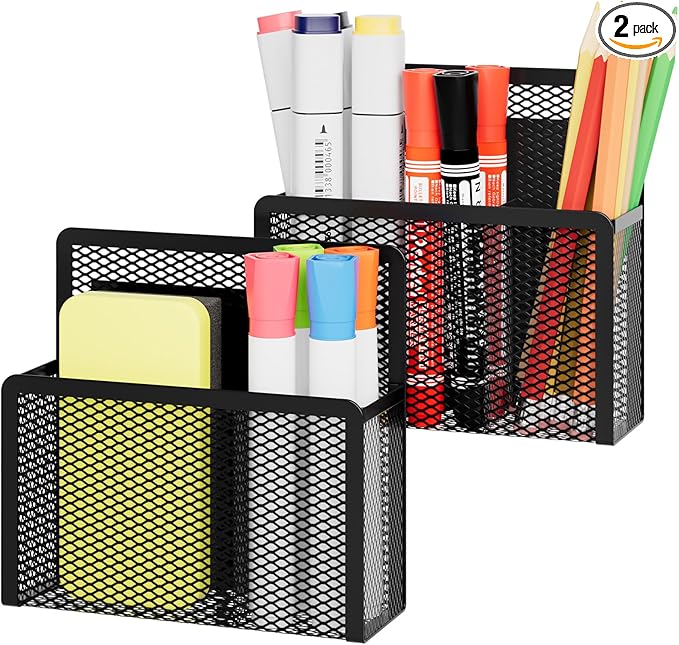 Marbrasse Magnetic Dry Erase Marker Holder, Mesh Pen Holder for Whiteboard，Magnet Pencil Organizer Storage for Refrigerator Locker Accessories Organizer for Home, School and Office(Black)