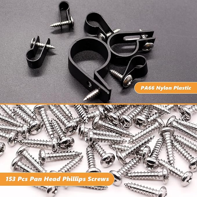 mankk 222PCS Cable Clips Wire Clips Assortment Kit Nylon Plastic R-Type Cable Clamps 6 Sizes (3/16'' 1/4'' 3/8'' 1/2'' 3/4'' 1'') Wire Mounting Clips with Screws for Cable Management
