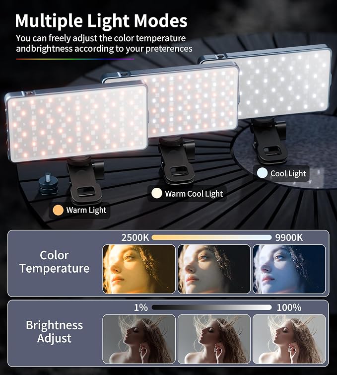 Selfie Camera Phone Light with Metal Hotshoe & Clip, 135 LED CRI 96+ 2500K-9900K 4000mAh RGB Video Light for iPhone, Cameras, Selfie, Video Conference, TikTok Live Streaming, Gifts for Women & Mom