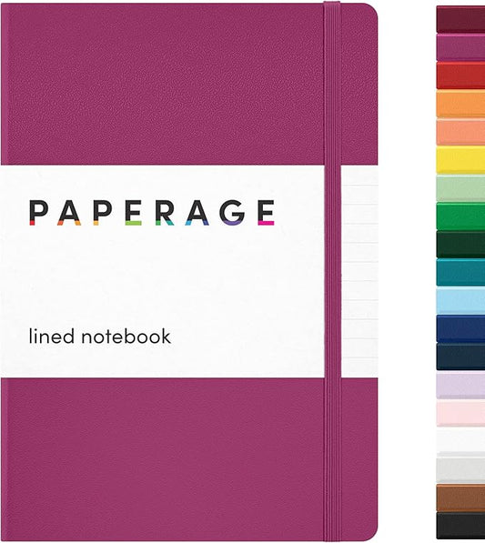 PAPERAGE Lined Journal Notebook, Hardcover Journal for Women & Men, 160 Pages, (5.6 in x 8 in), College Ruled Journaling Notebook for Work, School Supplies & Note Taking, (Raspberry)