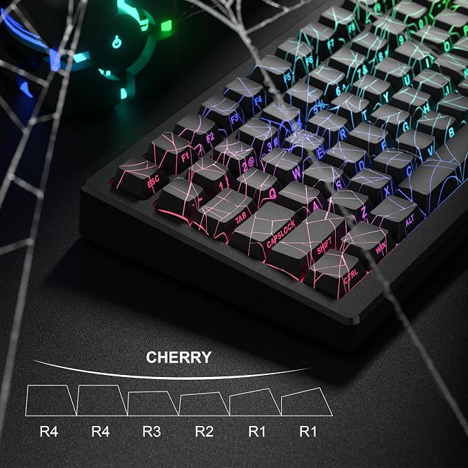 dagaladoo Black Spider Web Key caps Shine Through Keycap Set Side Printed Keyboard caps Cherry Profile Custom Key Board Key caps for 100% 75% 65% 60% TKL US Layout Mechanical Keyboard