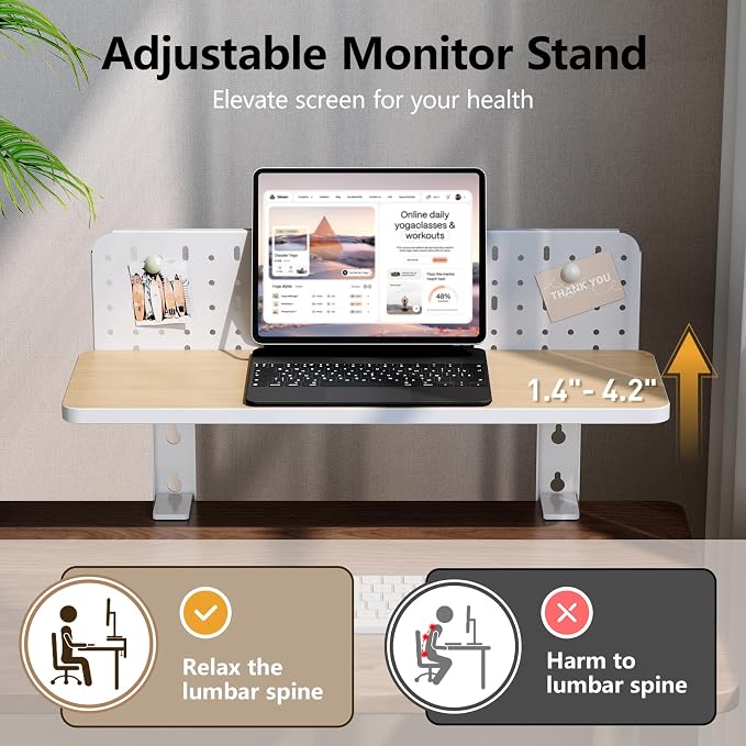 Clamp on Desk Extender Shelf, 22" Desk Riser with Pegboard | Heavy-Duty Side/Top Desk Organizer Shelf for Office Accessories, Monitor and Laptop Riser, Light Wood