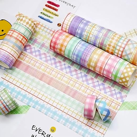 Funincloud Stripe Washi Tape Set Colored Masking Tape 60 Rolls Decorative Paper Tapes for Scrapbooking Supplies Arts Crafts DIY Bullet Journal Gift Wrapping Decor